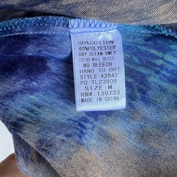 NEW Off Shoulder Tie Dye Dress Women Medium Tunic Blue Green Bell Sleeve Country - Picture 16 of 16